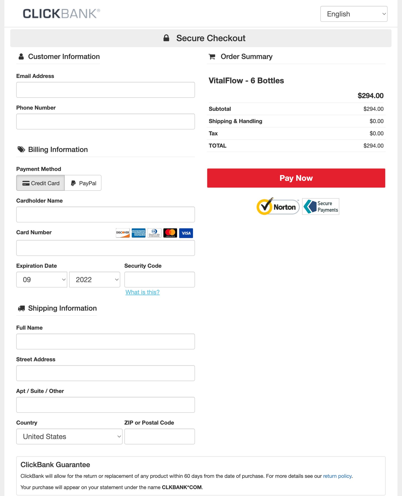 Vital Flow Order Page